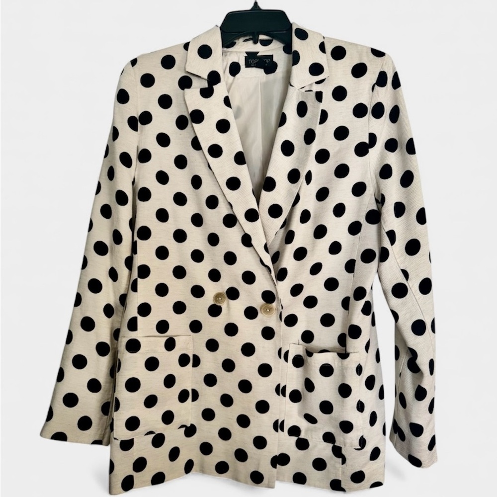 Topshop Black and Cream Polka Dot Blazer